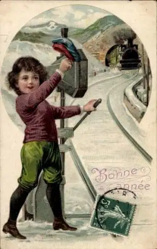 Ak Glückwunsch Neujahr, Eisenbahn, Weichenwärter