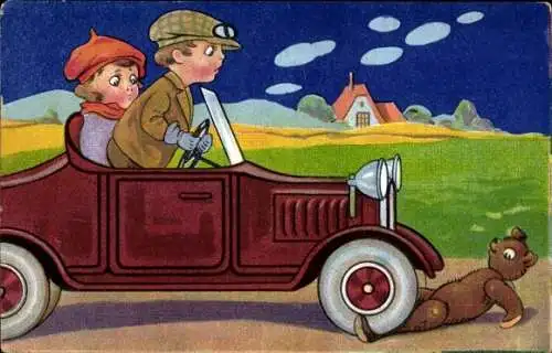Ak Kinder im Auto, Teddy