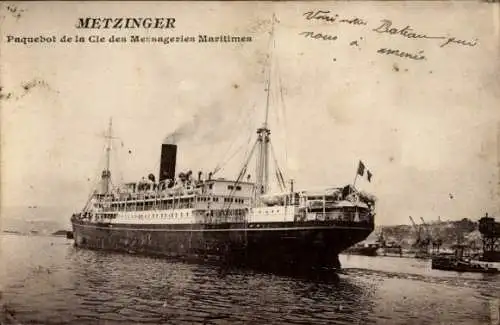 Ak Dampfer Metzinger, Messageries Maritimes