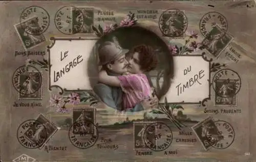 Ak Briefmarkensprache, Liebespaar, Liebe