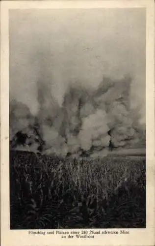 Ak Einschlag und Platzen einer 240 Pfund schweren Mine an der Westfront, I WK