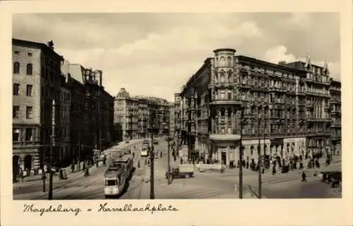 Ak Magdeburg an der Elbe, Hasselbachplatz, Straßenbahn