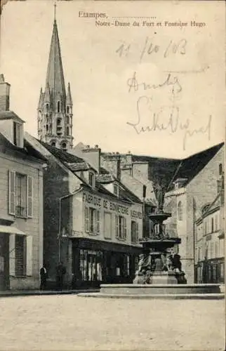 Ak Étampes Essonne, Notre-Dame du Fort und Fontaine Hugo