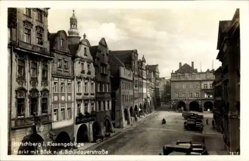 Ak Jelenia Góra Hirschberg Riesengebirge Schlesien, Markt, Schildauerstraße