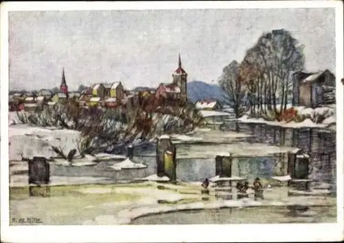 Künstler Ak Albitz, R., Gołdap Goldap Ostpreußen, Winteransicht