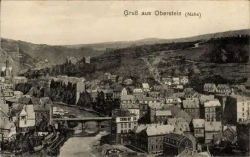 Ak Oberstein an der Nahe, Stadtansicht, Fluss, Brücke, Häuser