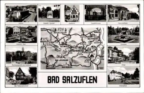 Ak Bad Salzuflen in Lippe, Stadtplan, Ansichten von  Sehenswürdigkeiten, Kartenansicht