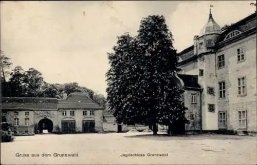 Ak Berlin Wilmersdorf Grunewald, Jagdschloss  Gruss aus dem Grunewald, Baum, Gebäude