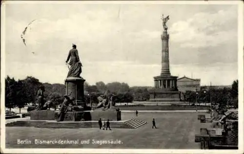 Ak Berlin Tiergarten, Bismarckdenkmal, Siegessäule, Stadtansicht, Menschen