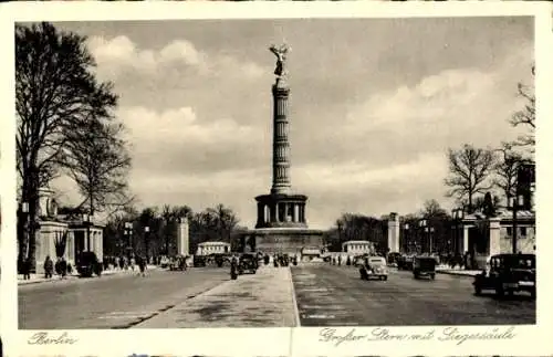 Ak Berlin Tiergarten, Großer Stern mit Siegessäule, Stadtansicht, historische Fahrzeuge