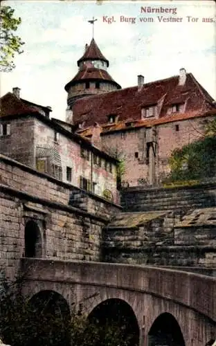 Ak Nürnberg in Mittelfranken, Kgl. Burg, Vestner Tor, historische Sicht, Architektur