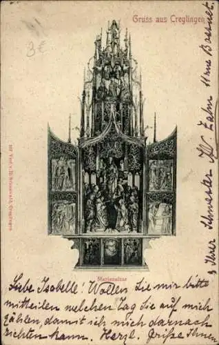 Ak Creglingen an der Tauber, Marienaltar, Gruss aus  Schriftstücke, Preis: 3€