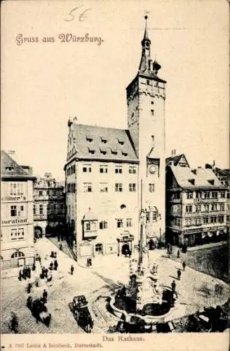 Ak Würzburg am Main Unterfranken, Rathaus, Stadtansicht, historische Architektur, Menschen