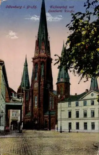 Ak Oldenburg im Großherzogtum Oldenburg, Oldenburg i. Großh, Kafinoplats mit Lamberti Kirche, ...