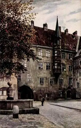 Künstler Ak München Bayern, Alter Hof, Brunnen