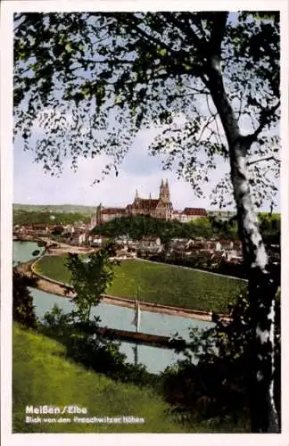 Ak Meißen an der Elbe, Stadtansicht von  Blick von den Proschwitzer Höhen, Elbe