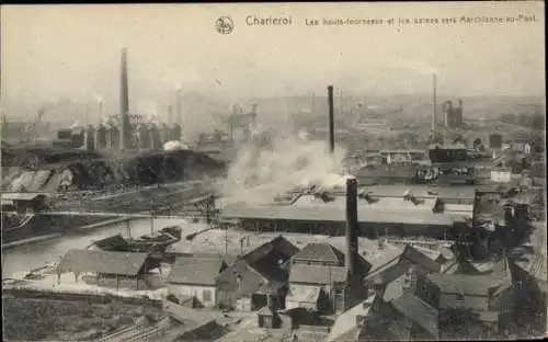 Ak Charleroi Wallonien Hennegau, Die Öfen und Fabriken in Richtung Marchienne au Pont