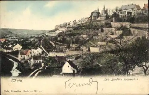 Ak Thuin Wallonien Hennegau, Stadtansicht  Les Jardins suspendus, malerisches Landschaftsbild