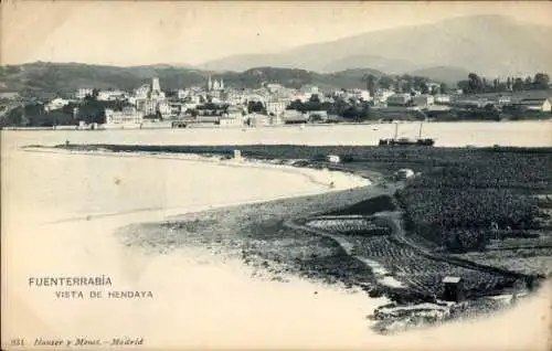 Ak Fuenterrabia Baskenland Spanien, Vista de Hendaya, Berge, Meerpartie