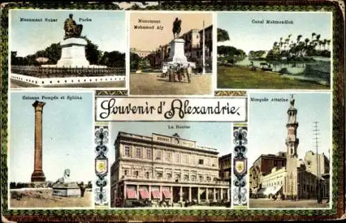 Ak Alexandria Ägypten, Börse, Moschee, Denkmal, Kanal