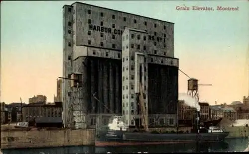 Ak Montreal Québec Kanada, Getreide Elevator,  Hafen, Dampfschiff
