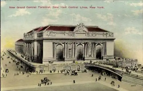 Ak New York City USA, New Grand Central Terminal, historische Architektur, bunte Postkarte, vi...