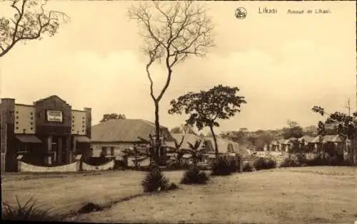 Ak Jadotville Likasi DR Kongo Zaire, Straße in  Gebäude, Bäume, historische Architektur