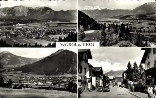 Ak Wörgl Tirol, Viertelansicht von  Tirol, Berglandschaft, Hauptstraße, historische Gebäude
