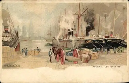 Künstler Litho Cassiers, H., Antwerpen Flandern, Hafen