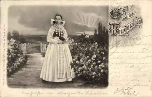 Ak Gruß aus dem Wendenland, Junge Frau in Tracht