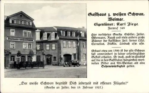 Ak Weimar in Thüringen, Gasthaus zum Weißen Schwan, Außenansicht