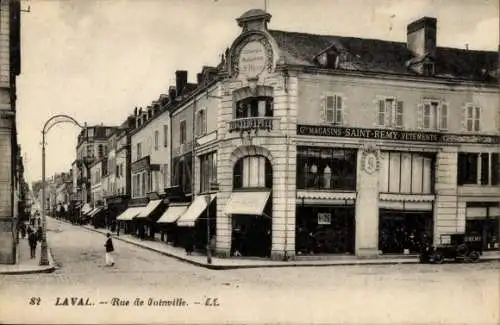 Ak Laval Mayenne, Stadtansicht, Rue de Joinville, Geschäfte, Auto, Schwarz-Weiß