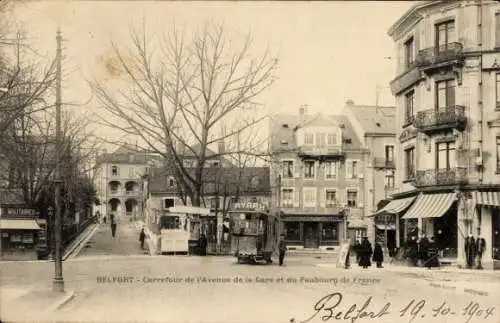 Ak Belfort Beffert Beffort Territoire de Belfort, Stadtansicht, Boulevard, Straßenbahnhaltestelle