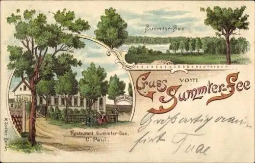 Litho Summt Mühlenbeck Mühlenbecker Land, Summter See, Restaurant C. Paul