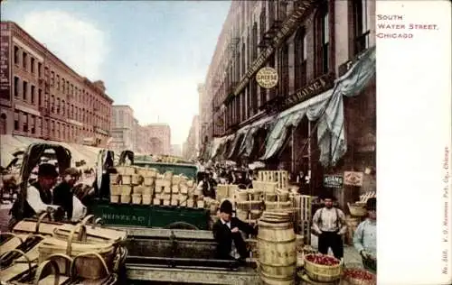 Ak Chicago Illinois USA, South Water Street, Marktleben