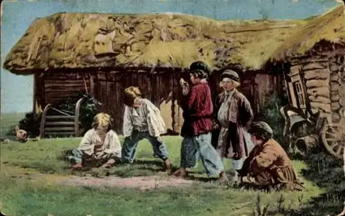 Künstler Ak Makowski, W. E., spielende russische Kinder