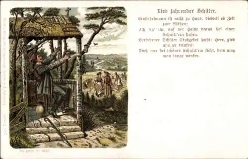 Lied Litho Lied fahrender Schüler, Einsiedelmann ist nicht zu Haus...
