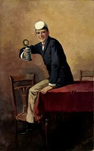 Studentika Künstler Ak Mühlberg, Georg, Prosit, Student mit Bierkrug, Studentenleben