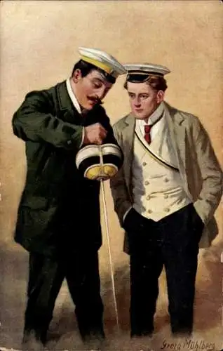 Studentika Künstler Ak Mühlberg, Georg, Korpsdiener Speereinziehen, Schläger