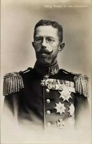 Ak König Gustav V. von Schweden, Porträt in Uniform