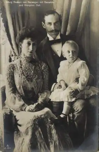 Ak König Haakon VII von Norwegen, Maud von Wales, Kronprinz Olav