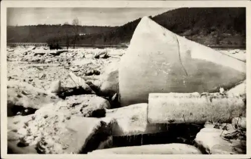 Ak Bad Niedernau Rottenburg am Neckar, Eingang auf dem Neckar, Eisschollen, Wald
