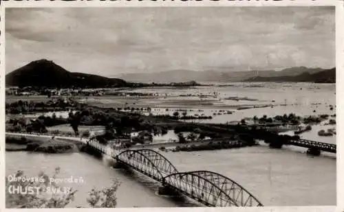 Ak Huszt Chust Ukraine, Gesamtansicht, Brücke