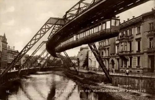 Ak Barmen Wuppertal, Schwebebahn an der Wertherbrücke mit 3 Wagenzug