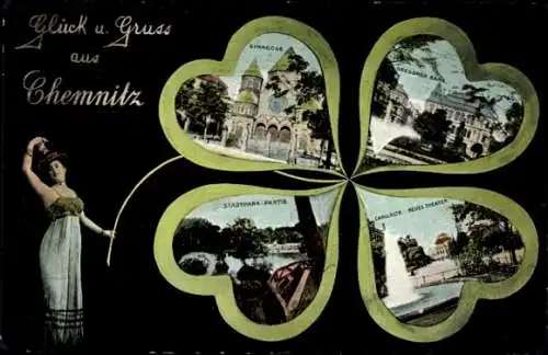 Judaika Ak Chemnitz in Sachsen, Synagoge, Stadtpark, Theater