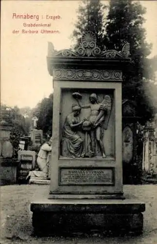 Ak Annaberg Buchholz im Erzgebirge, Grabdenkmal der Barbara Uttmann um 1834