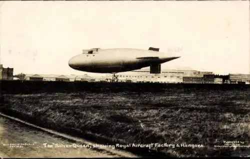 PC Farnborough Hampshire England, Airship The Silver Queen, Showing Royal Aircraft Factory & Hangars