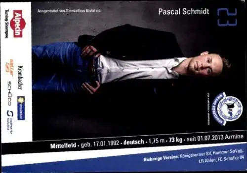 Autogrammkarte Pascal Schmidt, Arminia Bielefeld, Autogramm