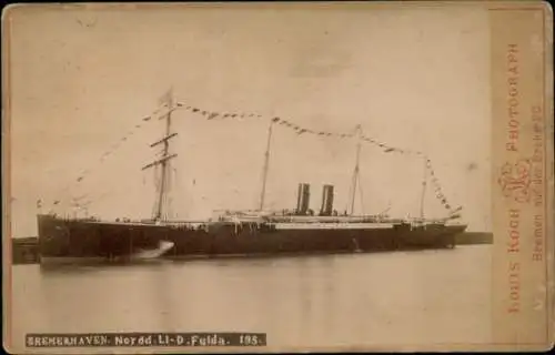 Kabinett Foto Dampfer Fulda, Norddeutscher Lloyd Bremen, Bremerhaven