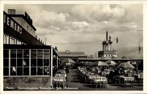 Ak Berlin Tempelhof, Zentralflughafen Tempelhofer Feld, Restaurant, Reklame Siemens, Heinkel